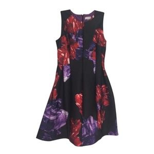Calvin Klein Black Dress with Red and Purple Floral Print